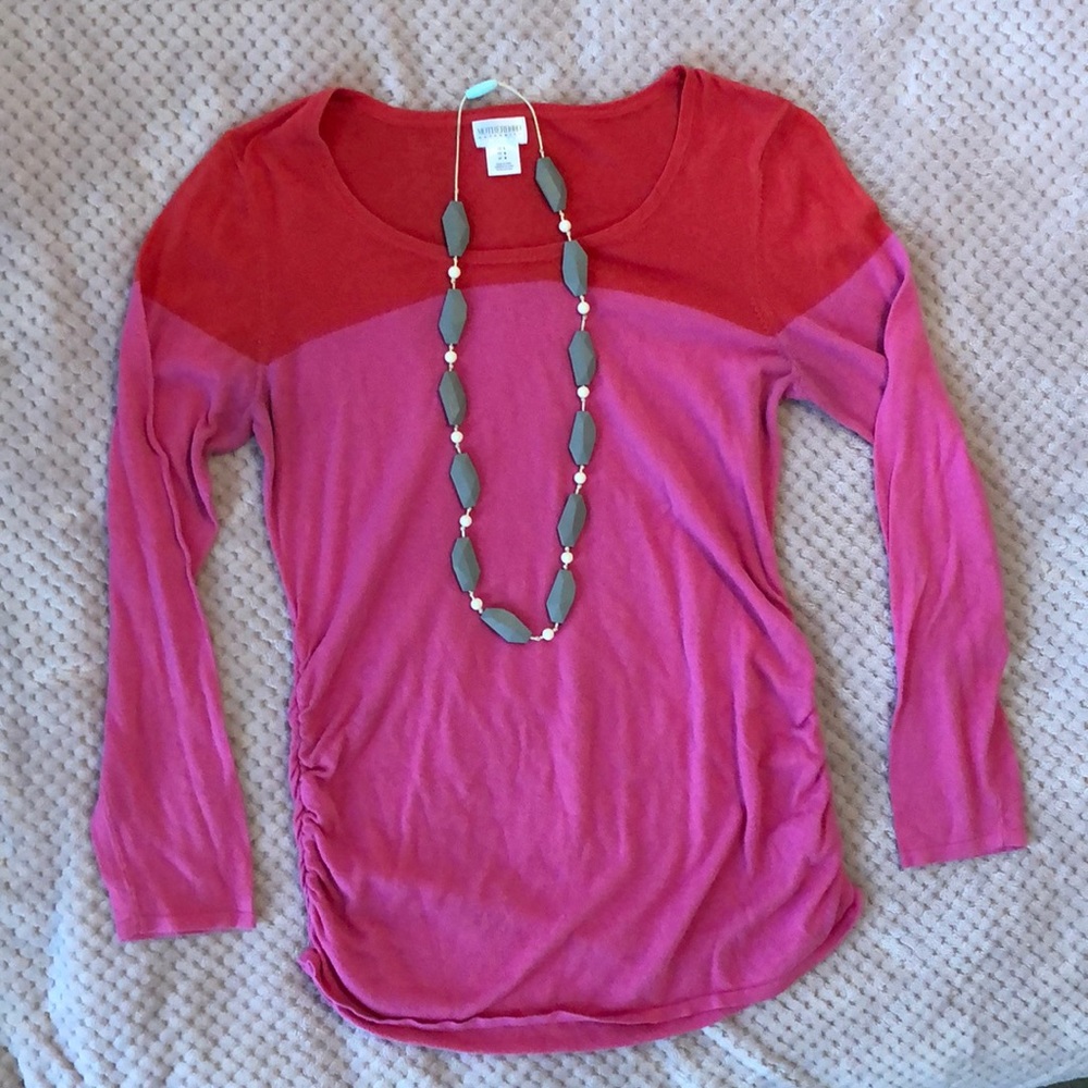 Fun color block long sleeve maternity sweater